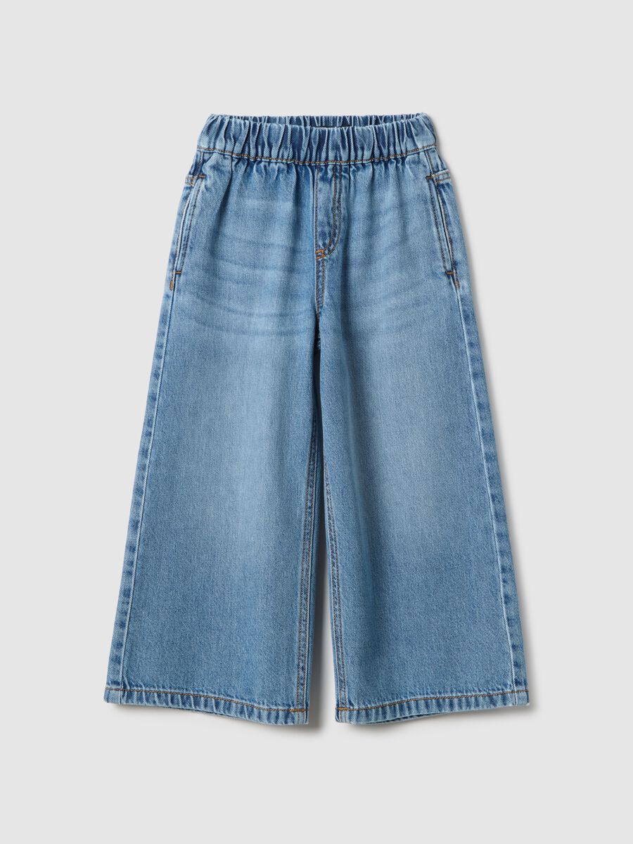 Jeans in puro cotone azzurri a gamba larga per bambina_0