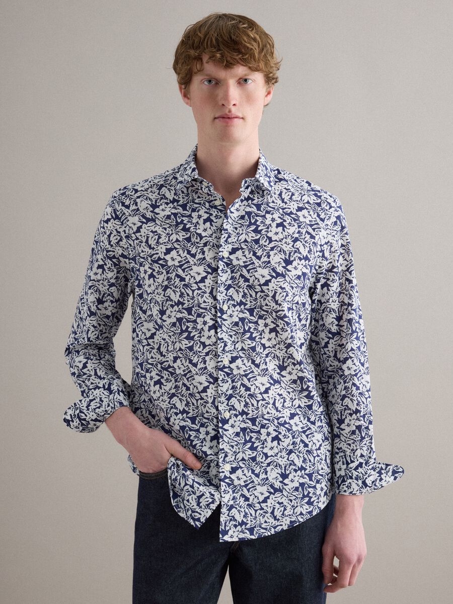 Camicia in puro cotone multicolor regular fit con motivo floreale_0