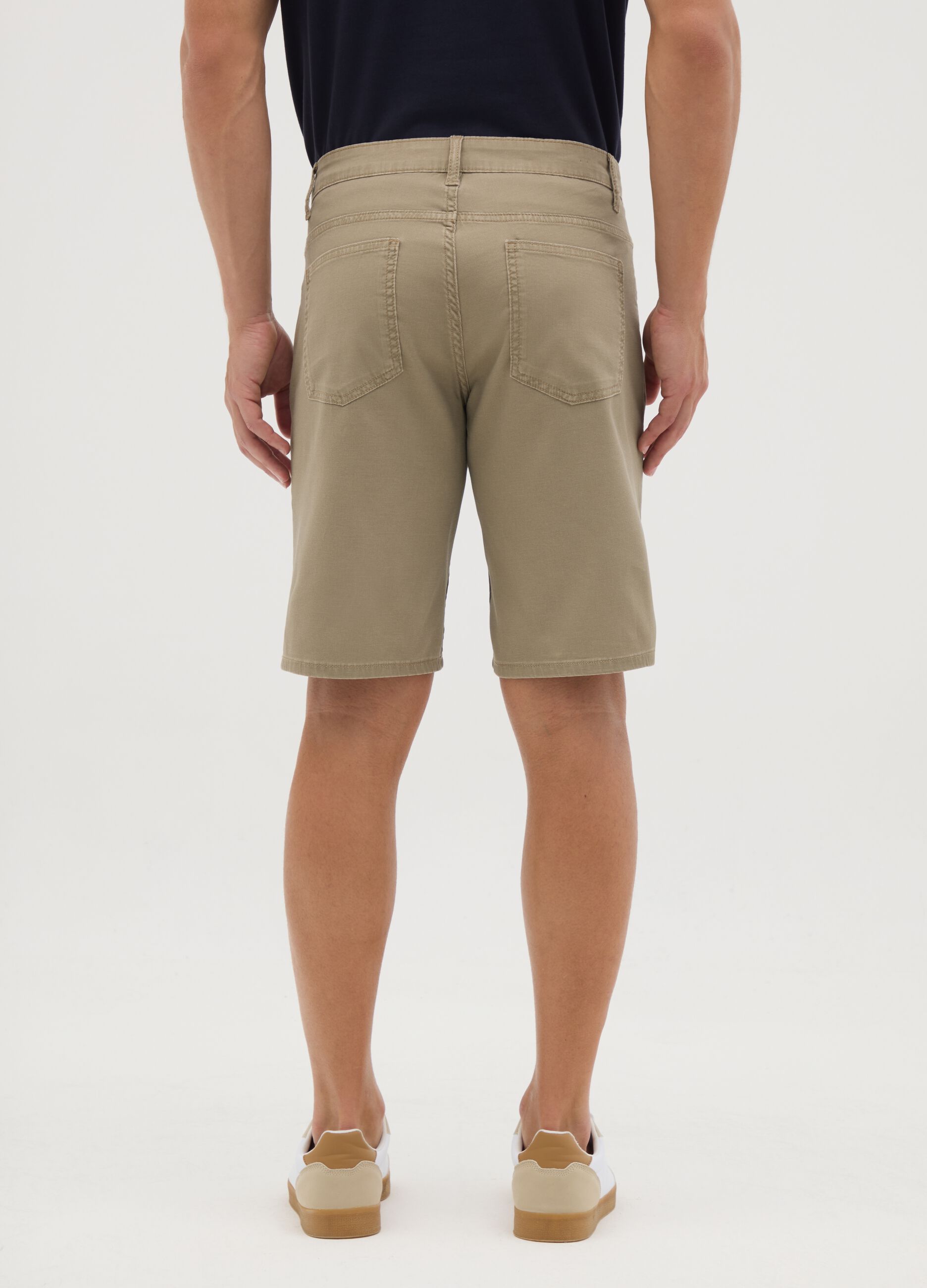 Men's beige regular fit stretch cotton shorts