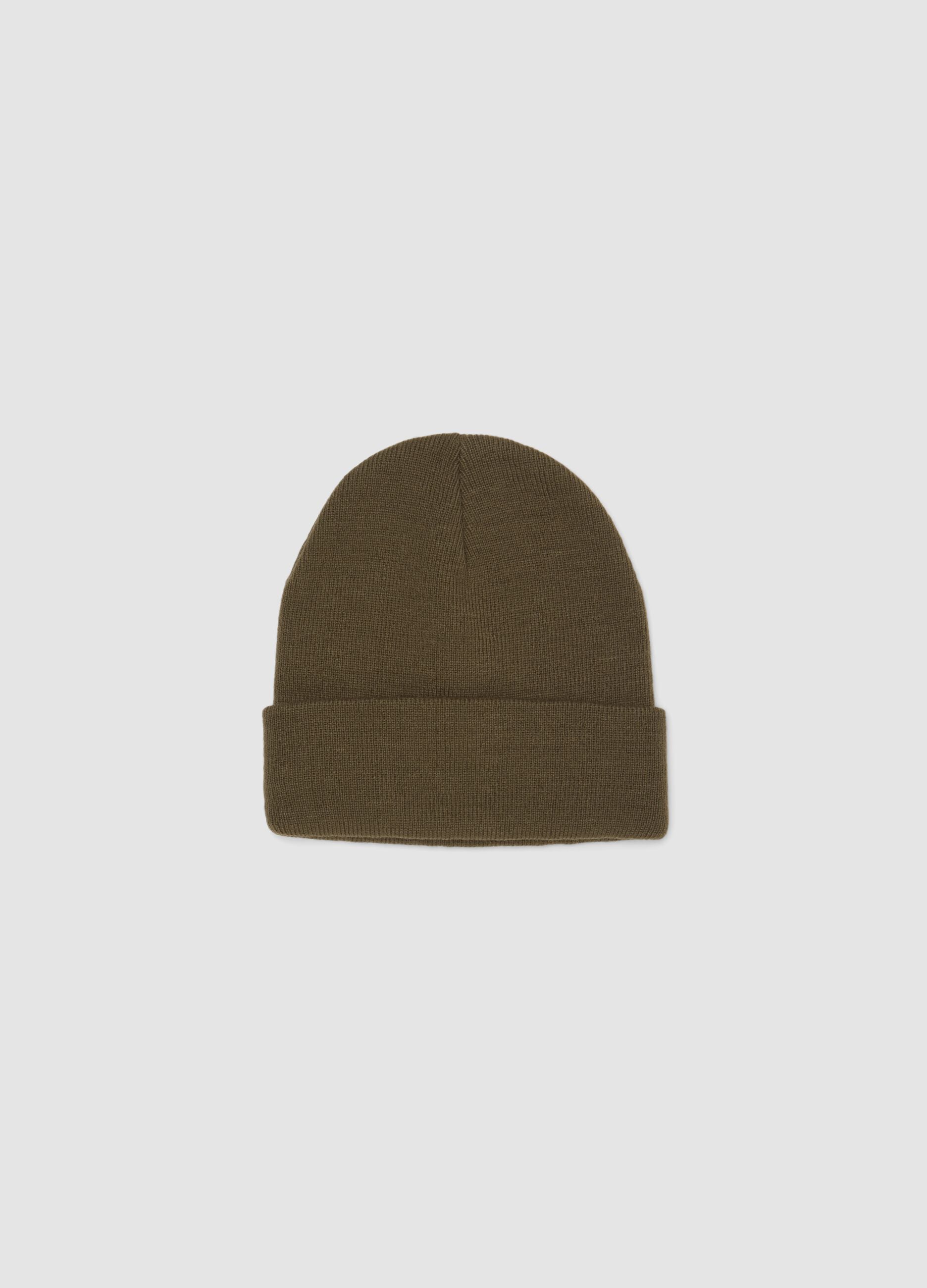 Green jersey knit beanie with turn-up cuff