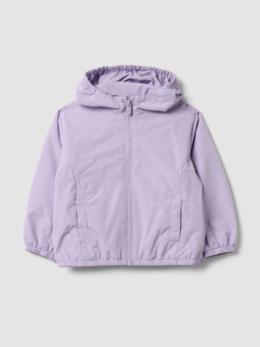 Purple hooded rain jacket with zip for baby girl_0