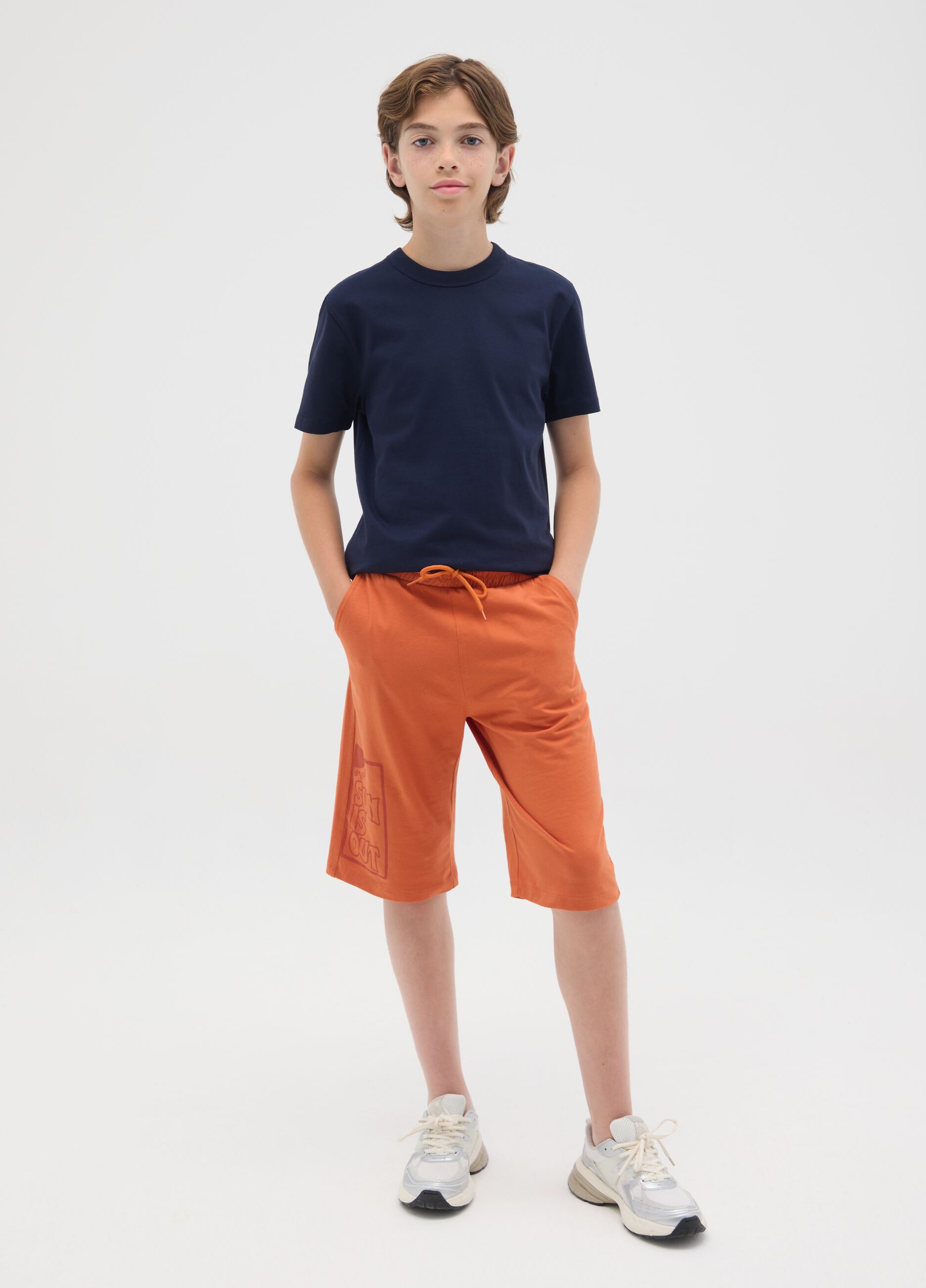 Boys' orange cotton bermuda shorts regular fit