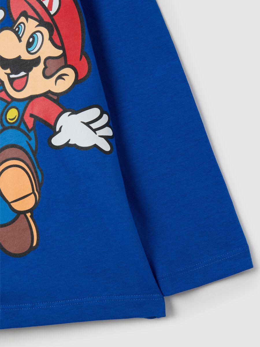 Children's blue pure cotton T-shirt with Super Mario print_3