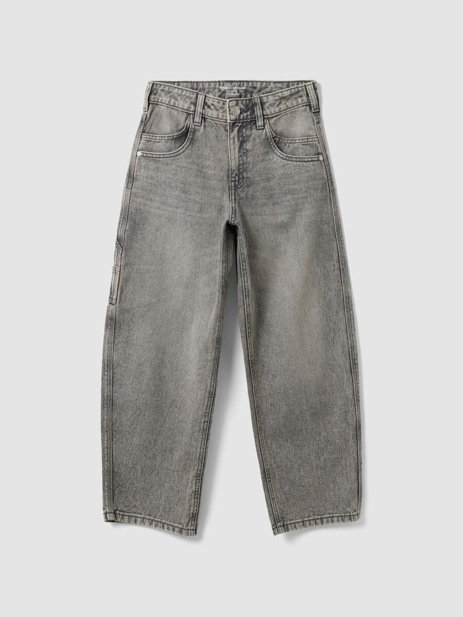 Jeans denim grigi in puro cotone balloon fit_0