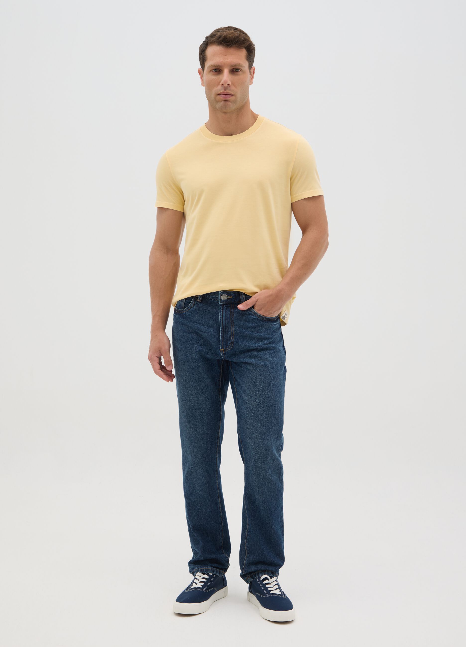 Men’s yellow, regular-fit T-shirt in 100% cotton