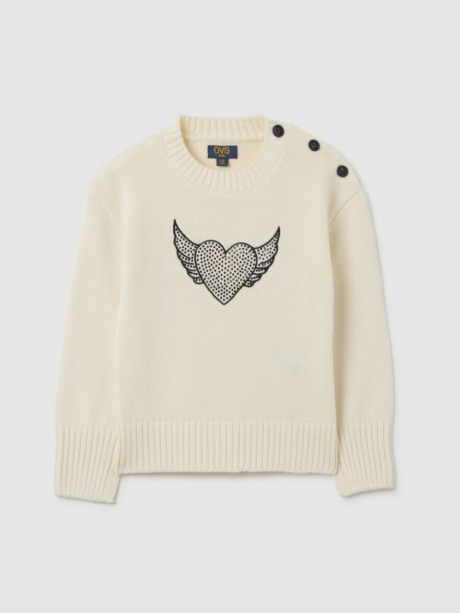 White sweater for girl with embroidered heart_0