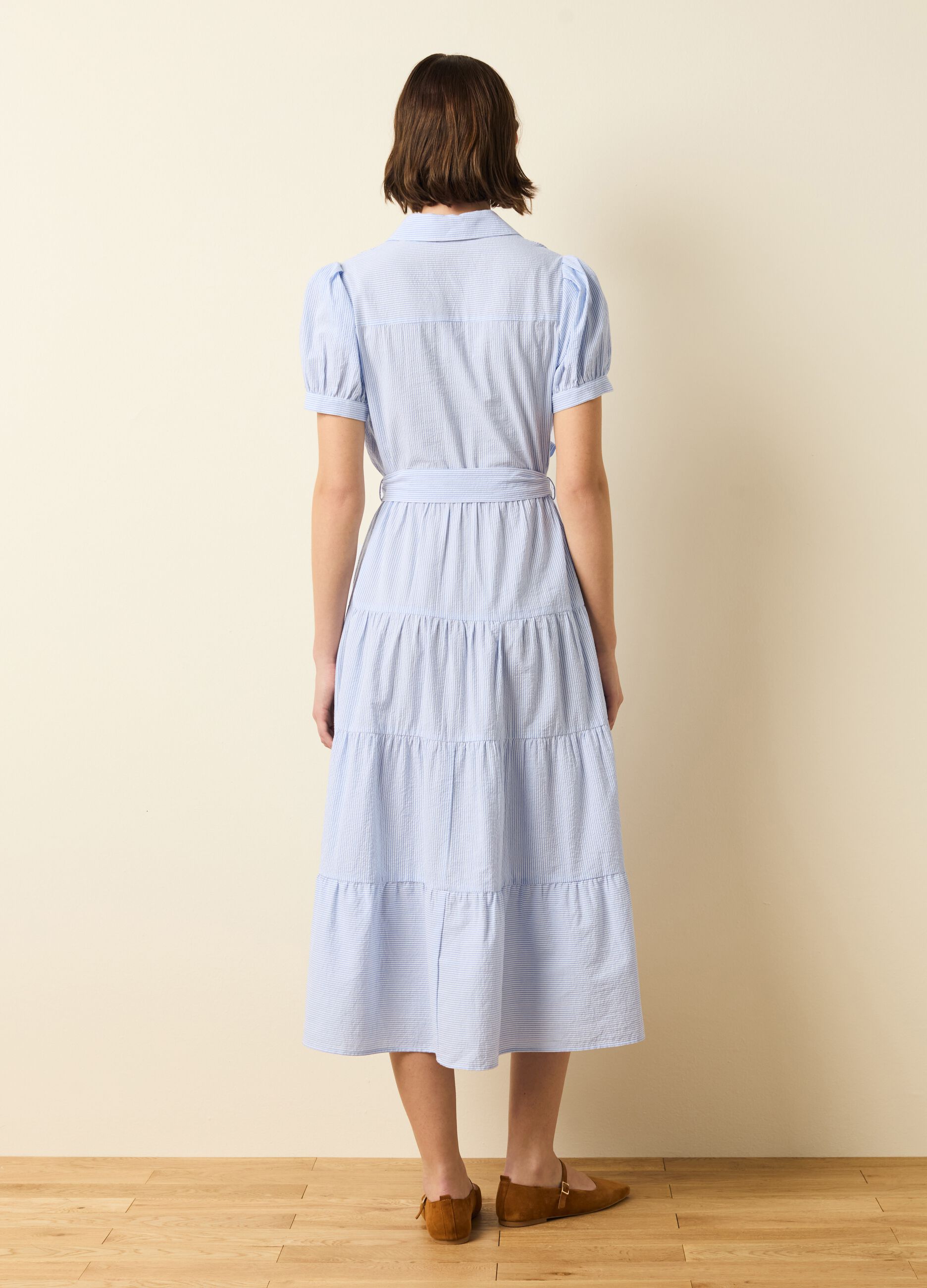 Vestito chemisier a balze righe sottili