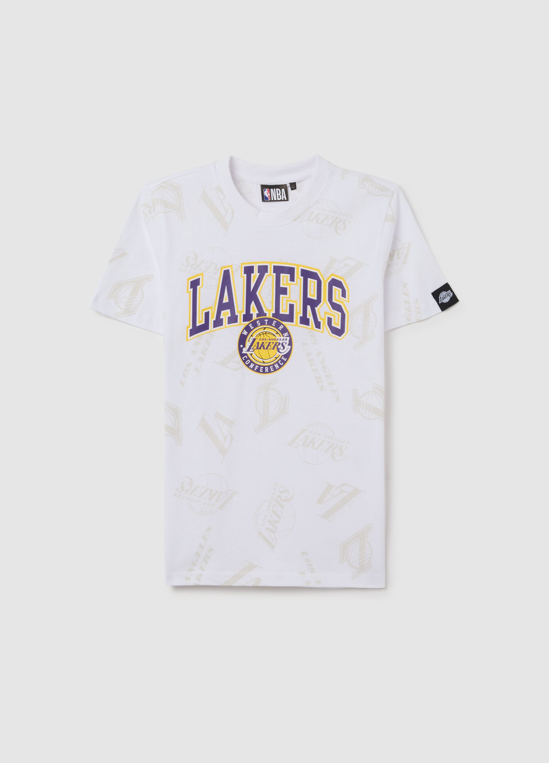 Boys’ white over-fit T-shirt in 100% cotton with NBA print