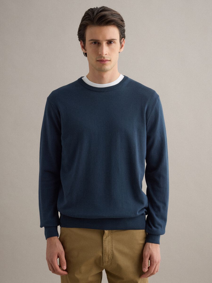 Maglione blu in puro cotone regular fit_0