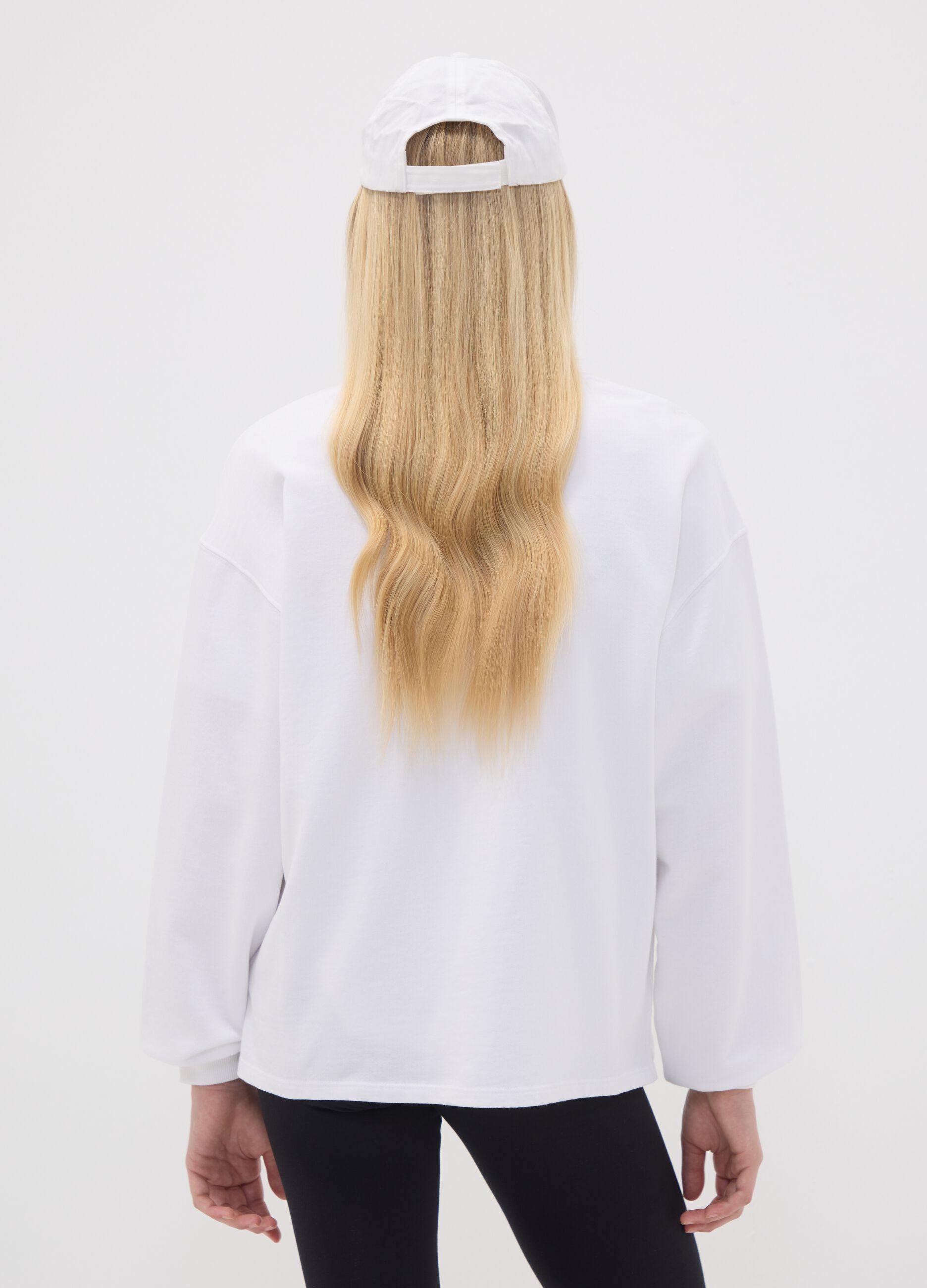 White pure cotton sweatshirt with front slogan, relaxed fit for girls
