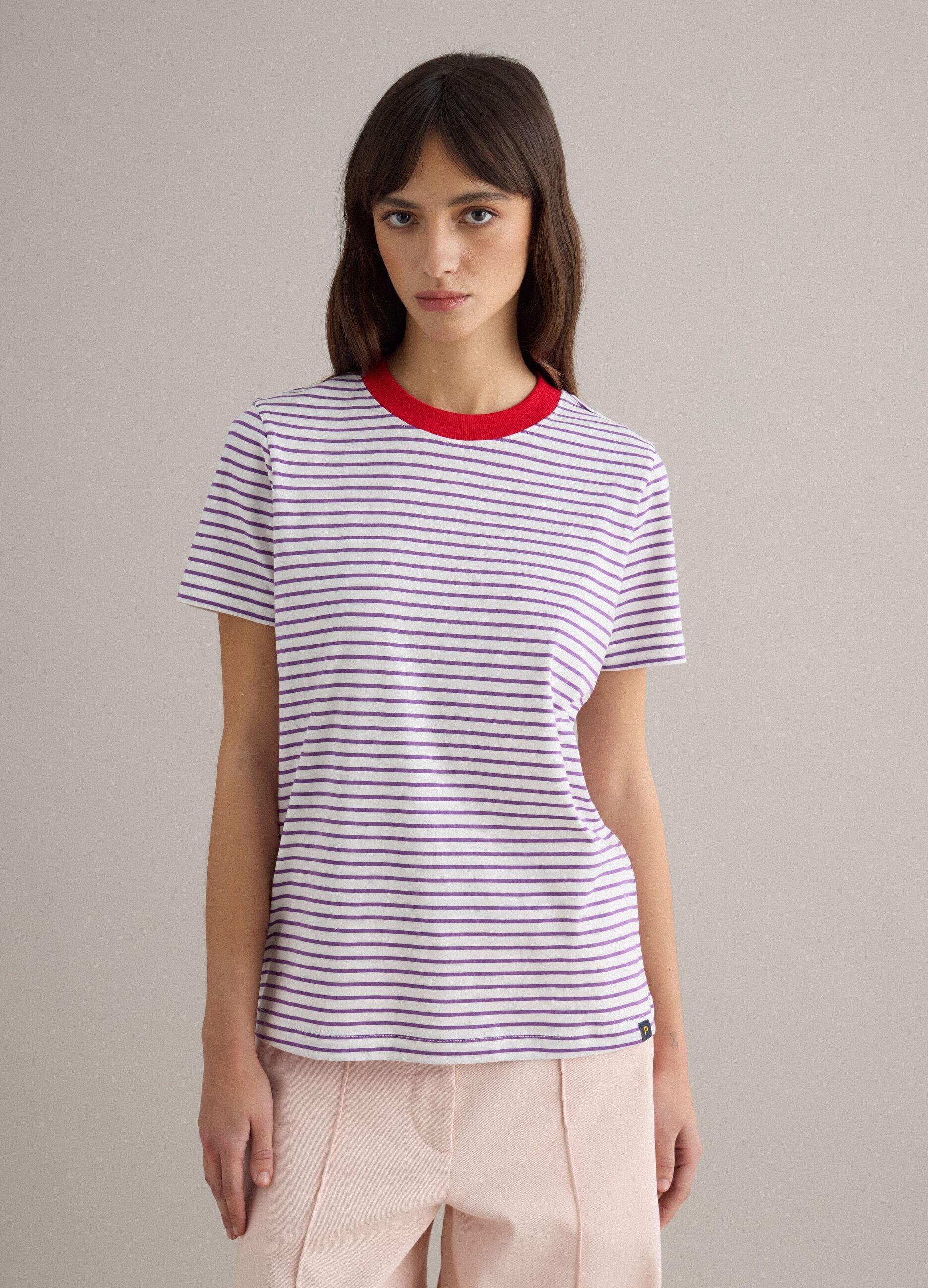 Green and white T-shirt in pure cotton regular fit
