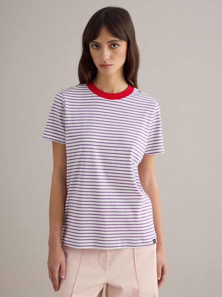 Green and white T-shirt in pure cotton regular fit_1