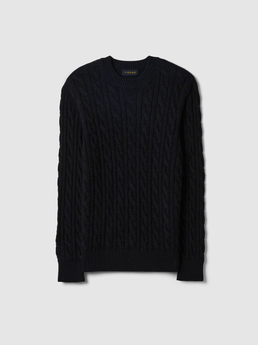 Blue pure cotton sweater with regular fit and woven design_4