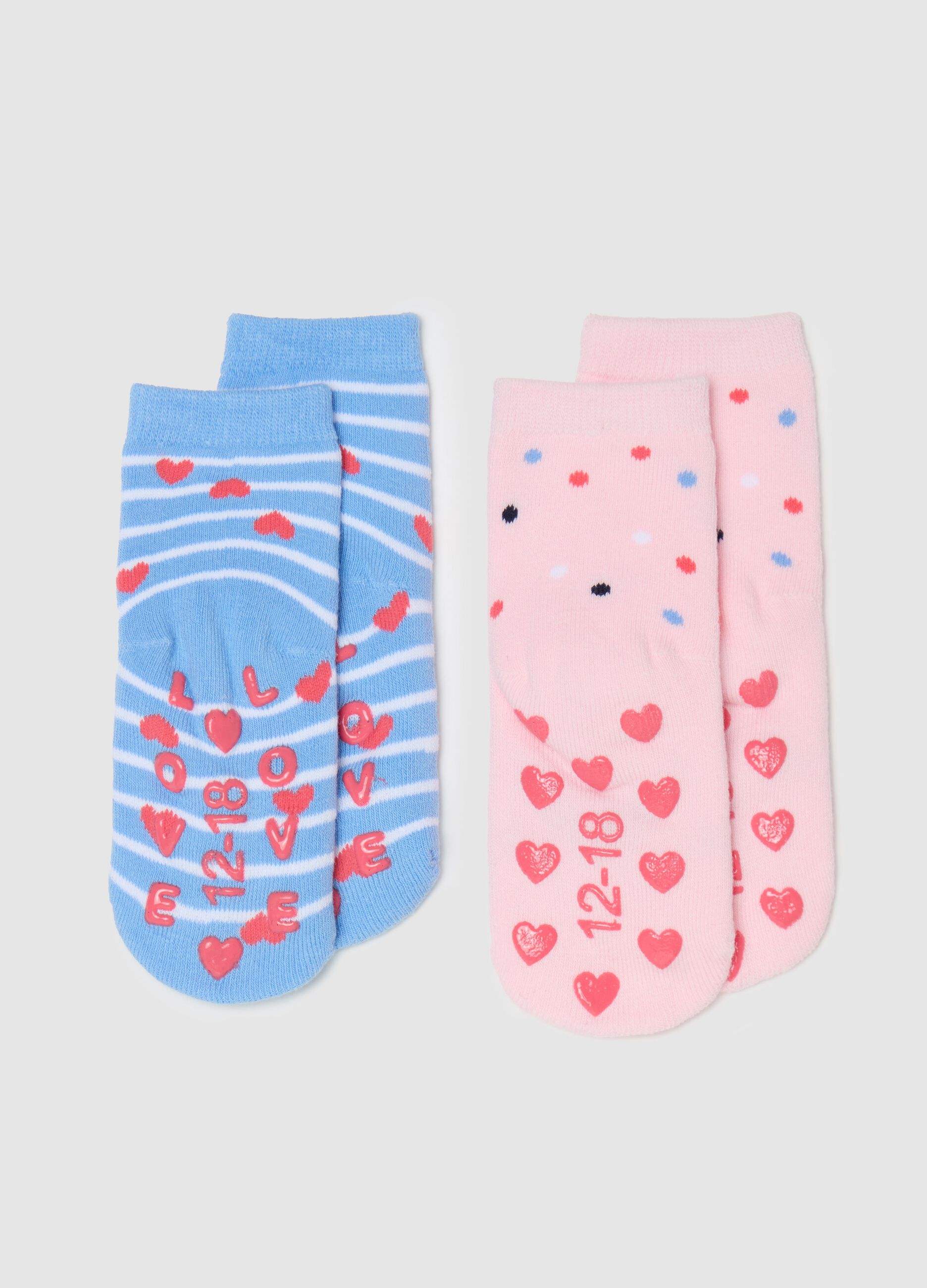 Two-pack slipper socks with stripes and kitten