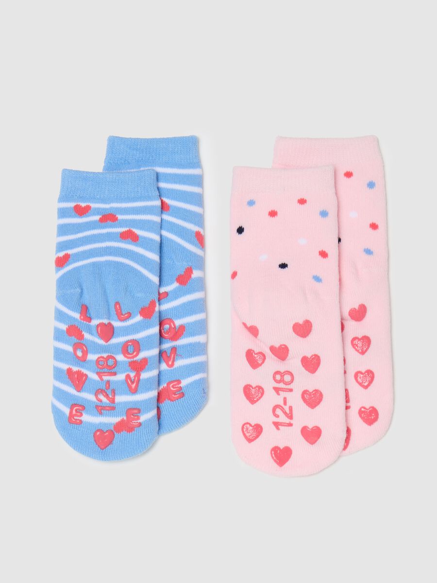 Two-pack slipper socks with stripes and kitten_1