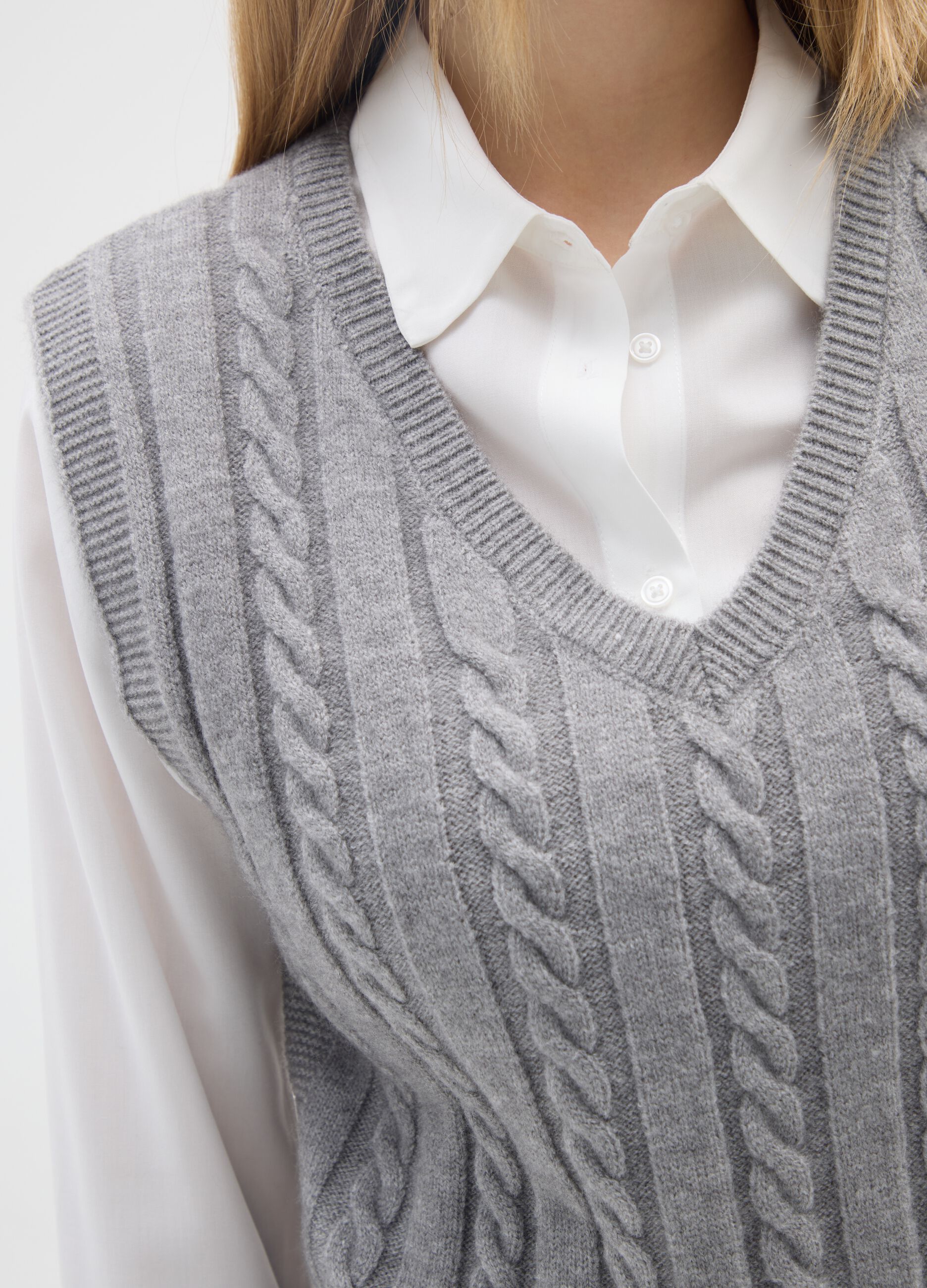 Grey regular fit cable knit vest