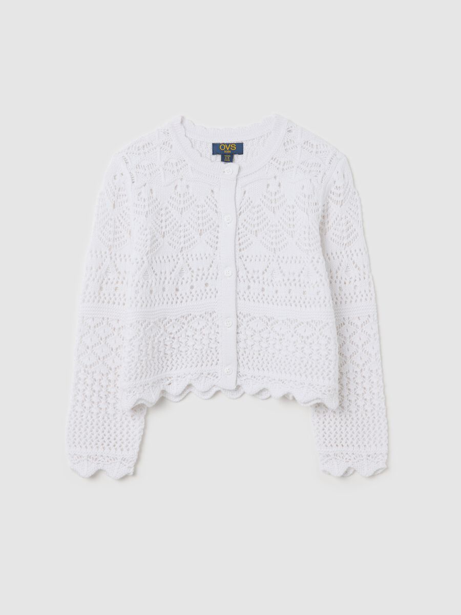 White cardigan with openwork design_0