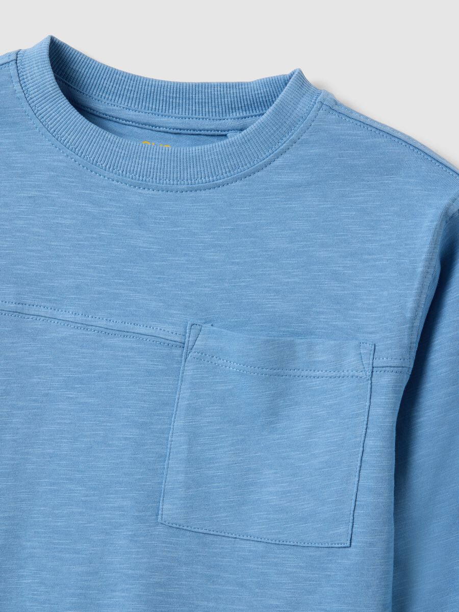 Boys&rsquo; light blue pure cotton T-shirt with chest pocket, oversized fit_3