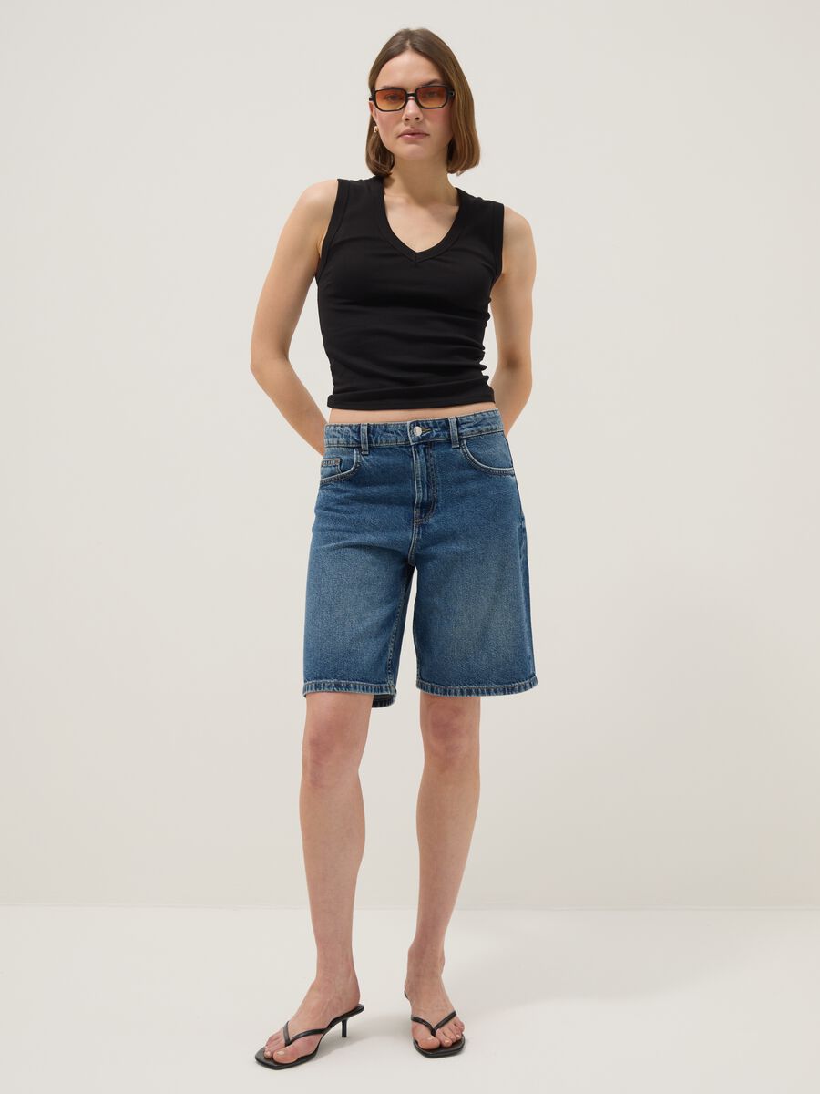 Tank top in puro cotone nero regular fit con collo a V_1