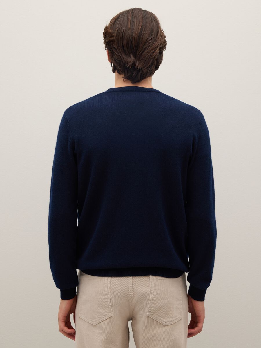 Regular fit blue crewneck pullover in pure cashmere_3