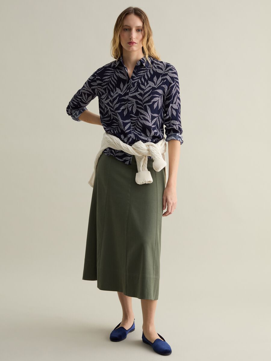 Viscose shirt with foliage print_1