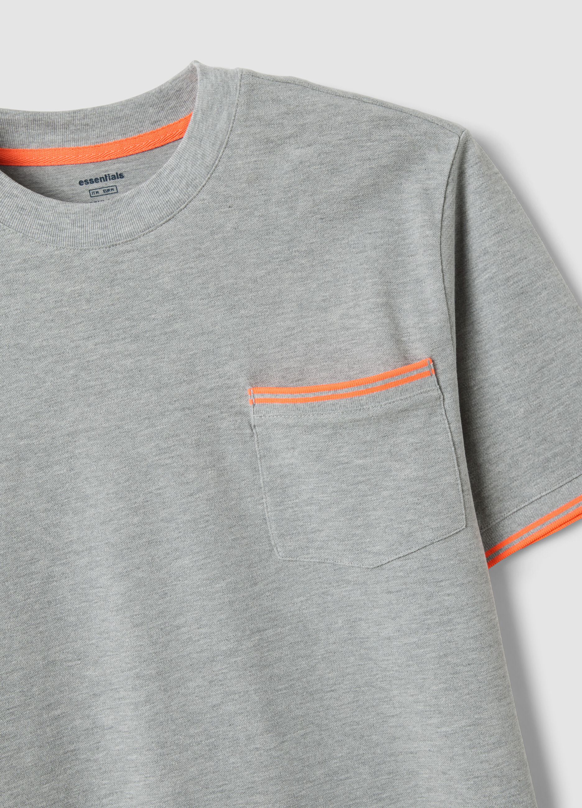 Grey stretch cotton T-shirt with chest pocket