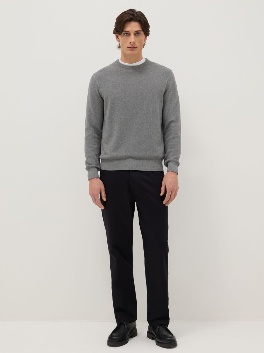 Grey crew neck pure cotton jumper in regular fit_1