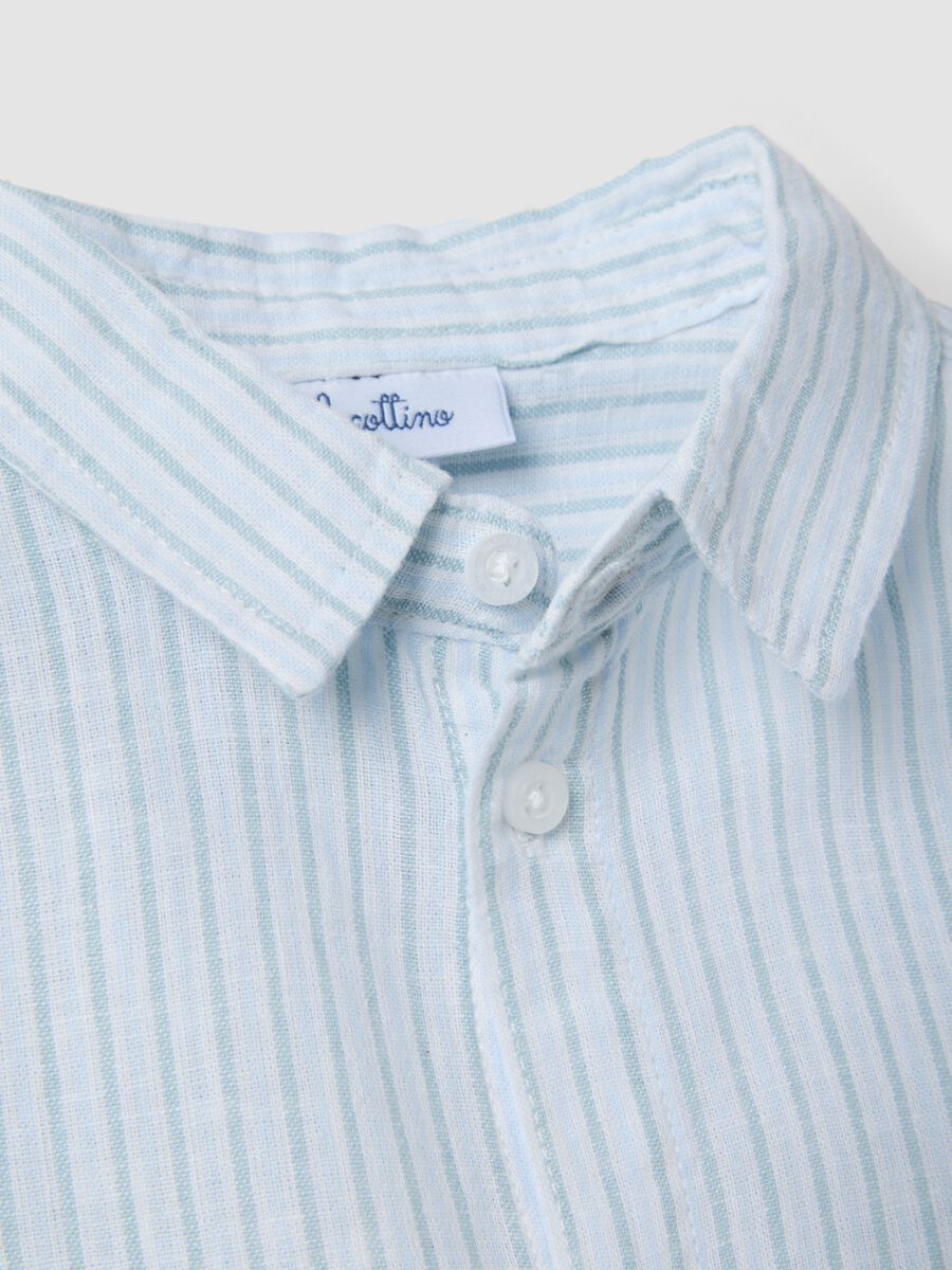 Camicia in misto lino azzurra a righe da bimbo regular fit_2