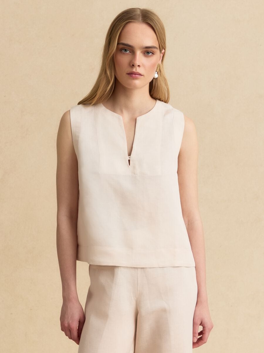Beige linen-viscose blend top with oversized fit_3