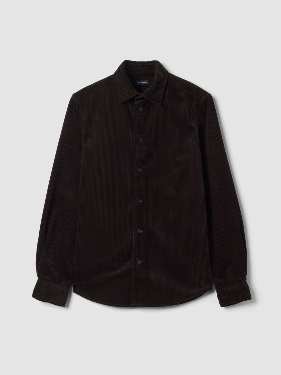Camicia marrone in puro cotone a coste regular fit_0