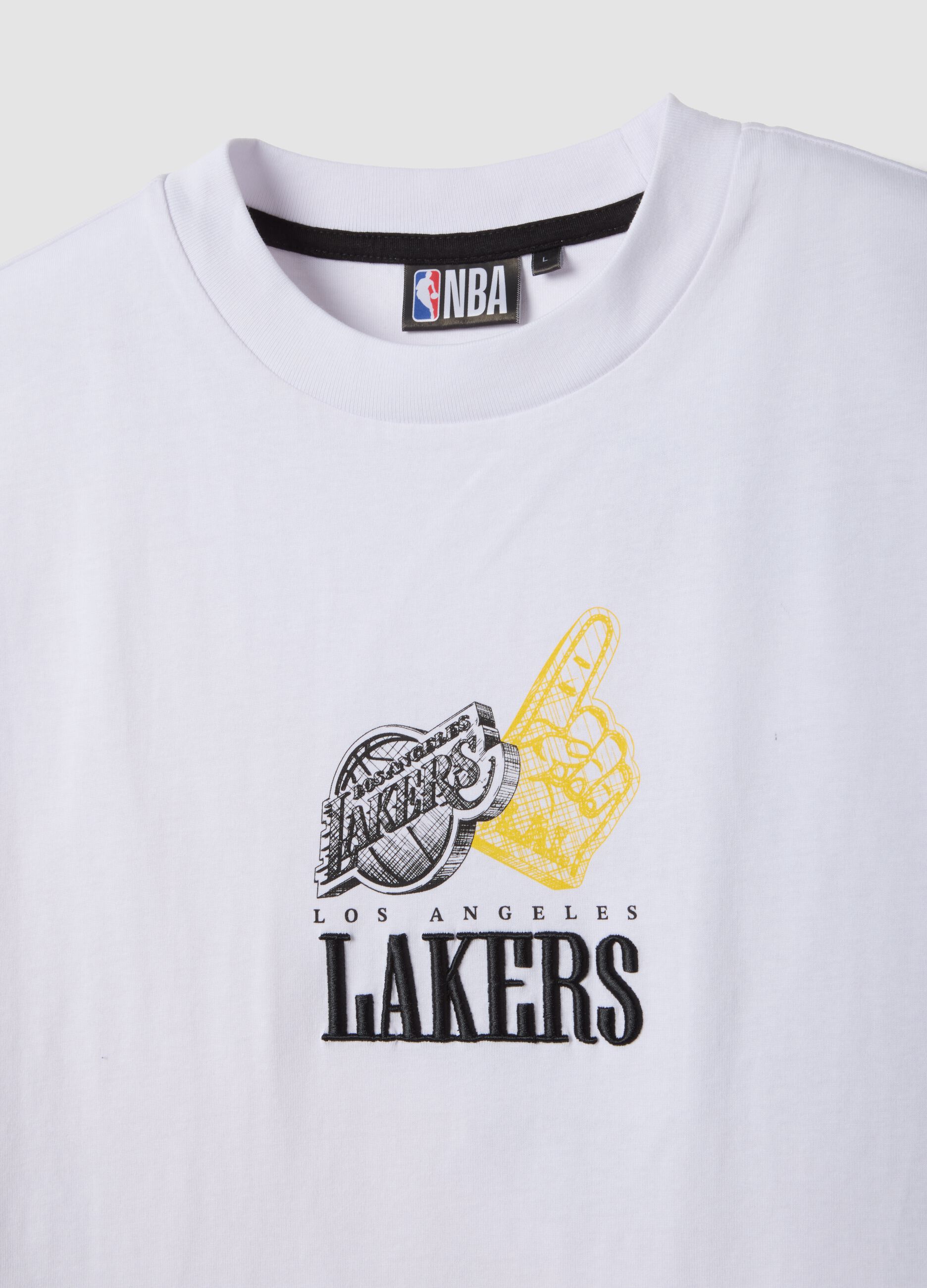 White pure cotton T-shirt with Los Angeles Lakers logo