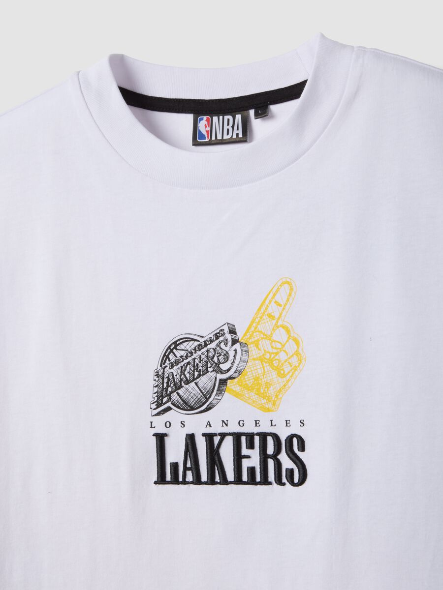 White pure cotton T-shirt with Los Angeles Lakers logo_5