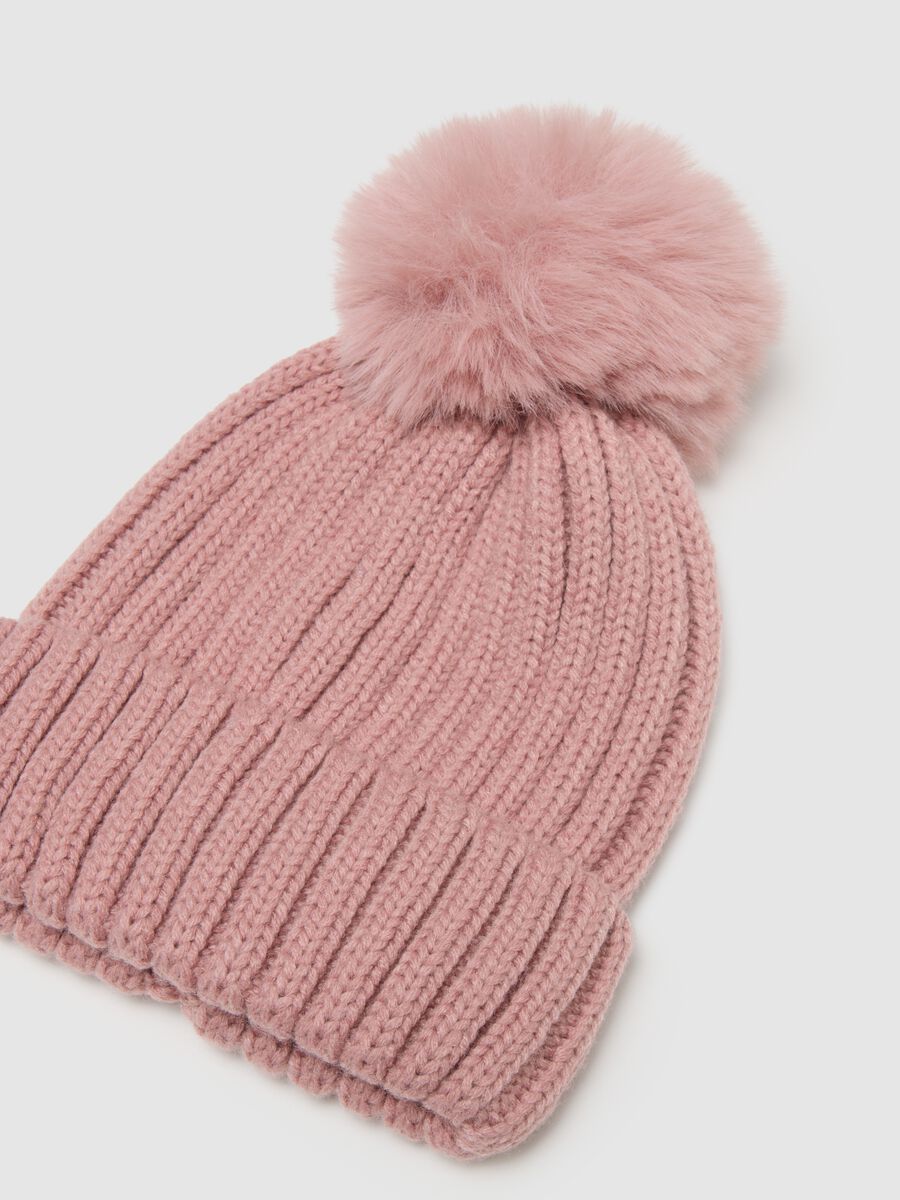 Cappello da bambina rosa con pon pon_2