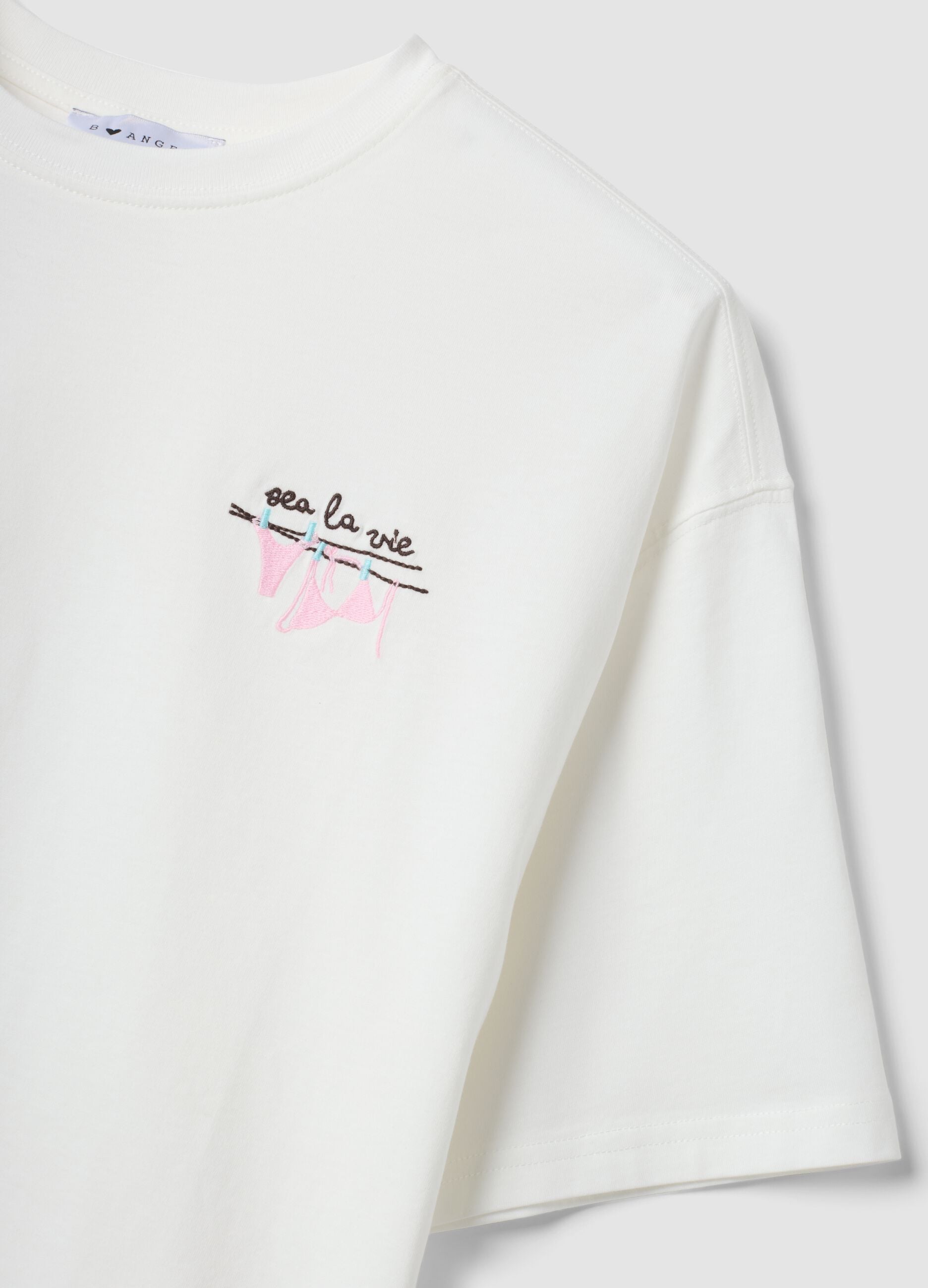 T-shirt bianca in puro cotone con ricamo boxy fit
