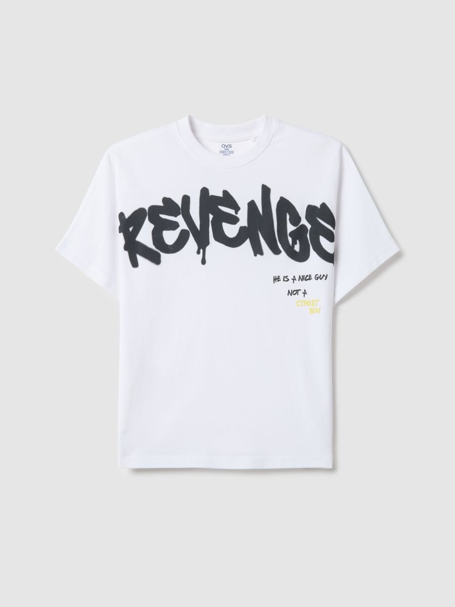 T-shirt in puro cotone bianco da ragazzo over fit con stampa_3