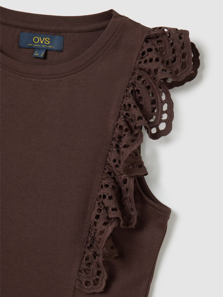 Women's brown pure cotton regular fit top with lace_1