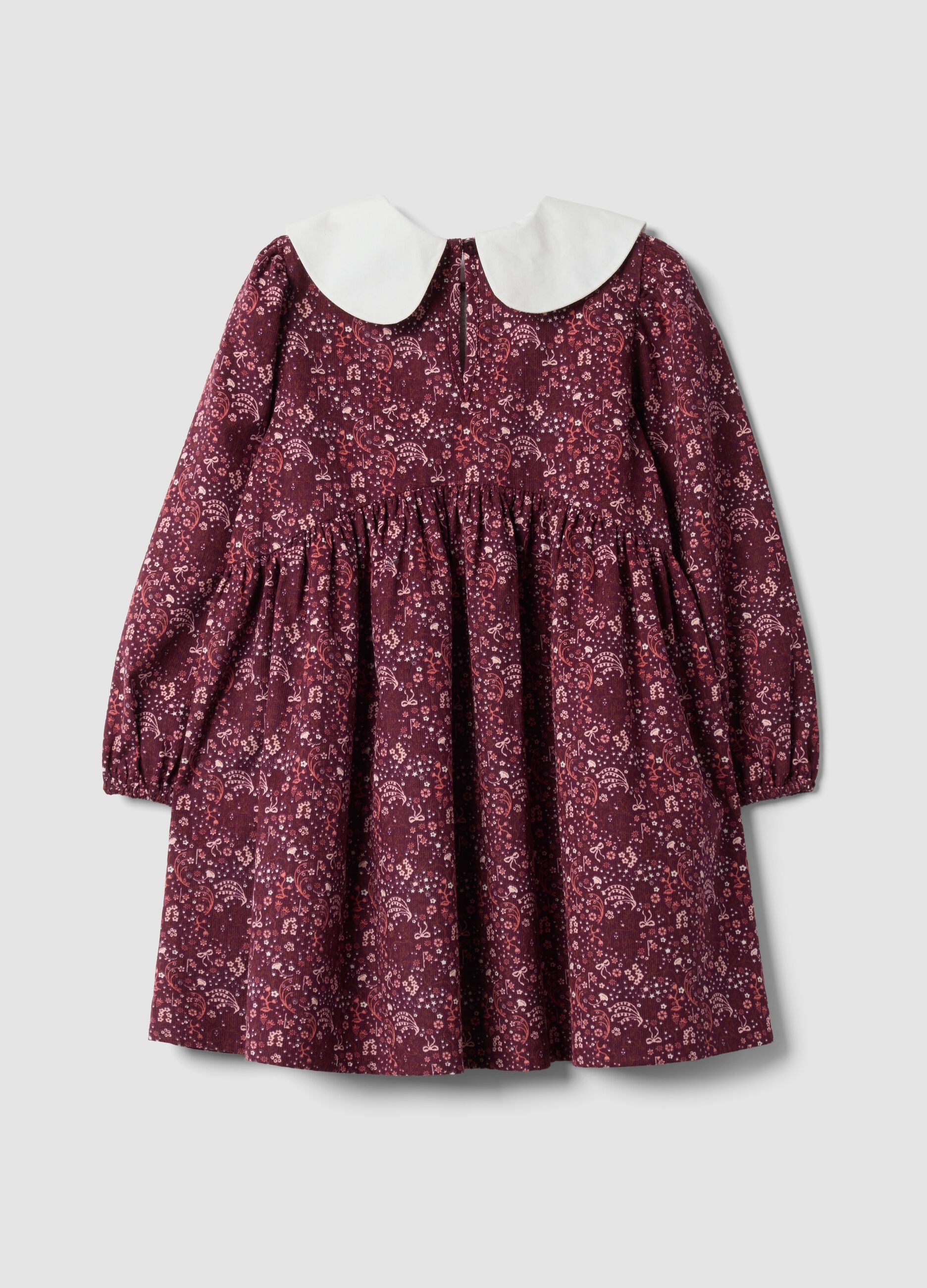 Burgundy red crew-neck pure cotton dress, regular fit