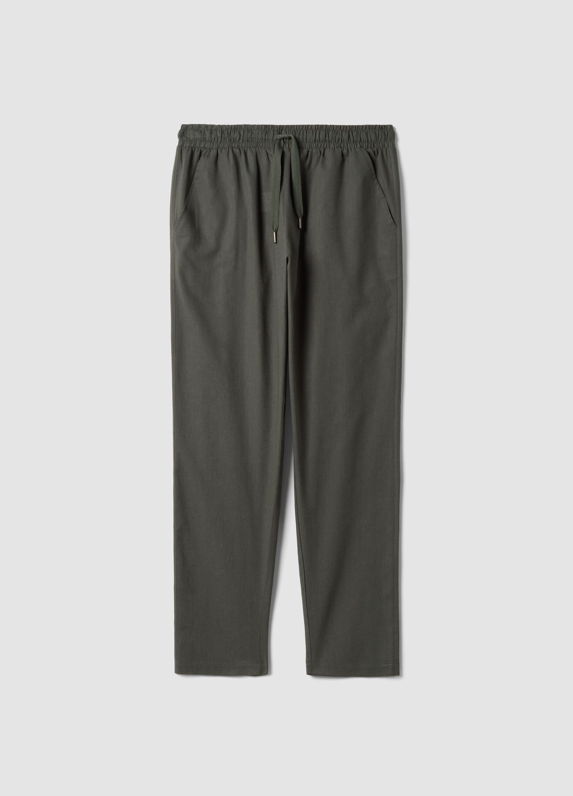 Green relaxed fit pajama trousers in cotton-linen blend