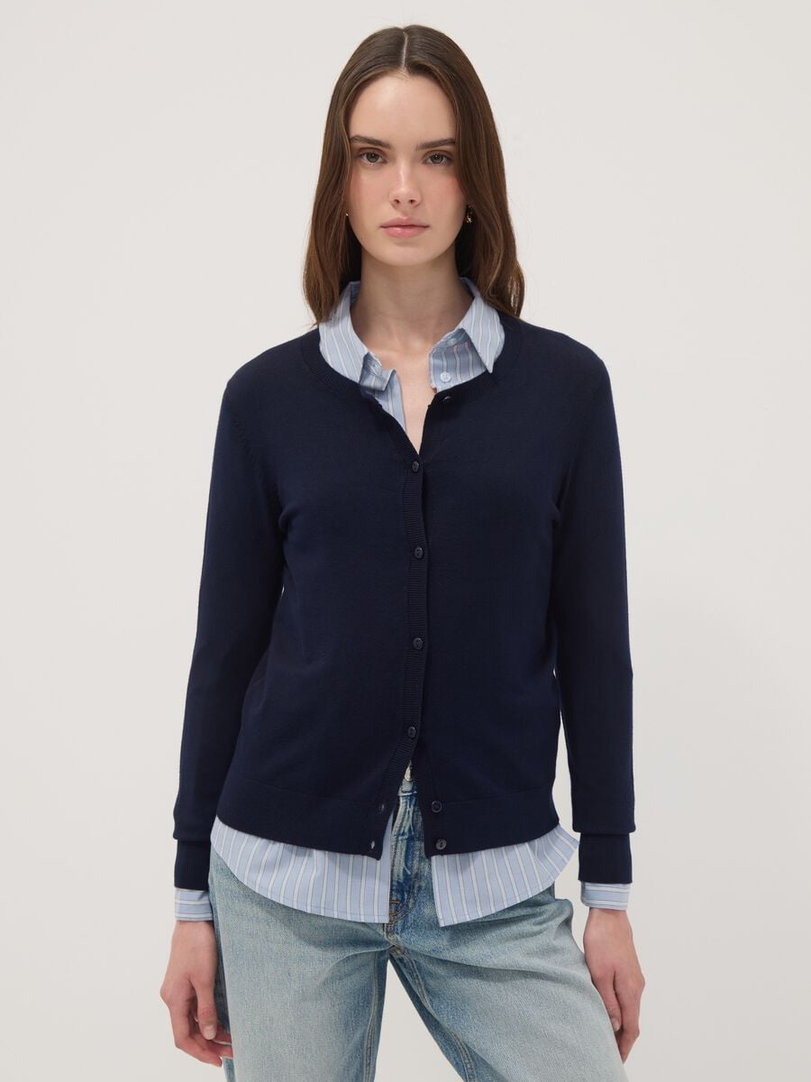 Regular fit blue cardigan with buttons_0