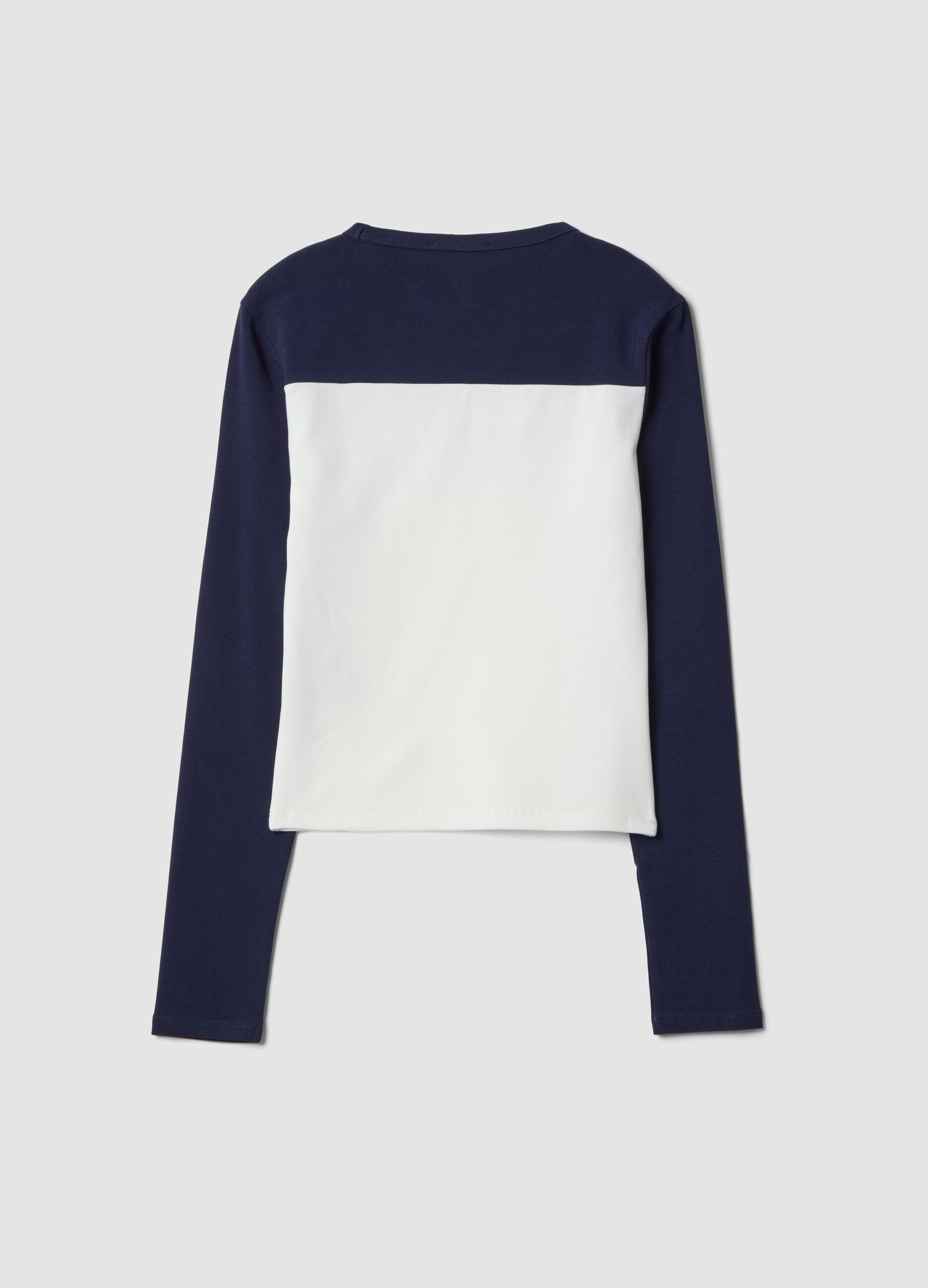 T-shirt bianca e blu in cotone elasticizzato con stampa frontale