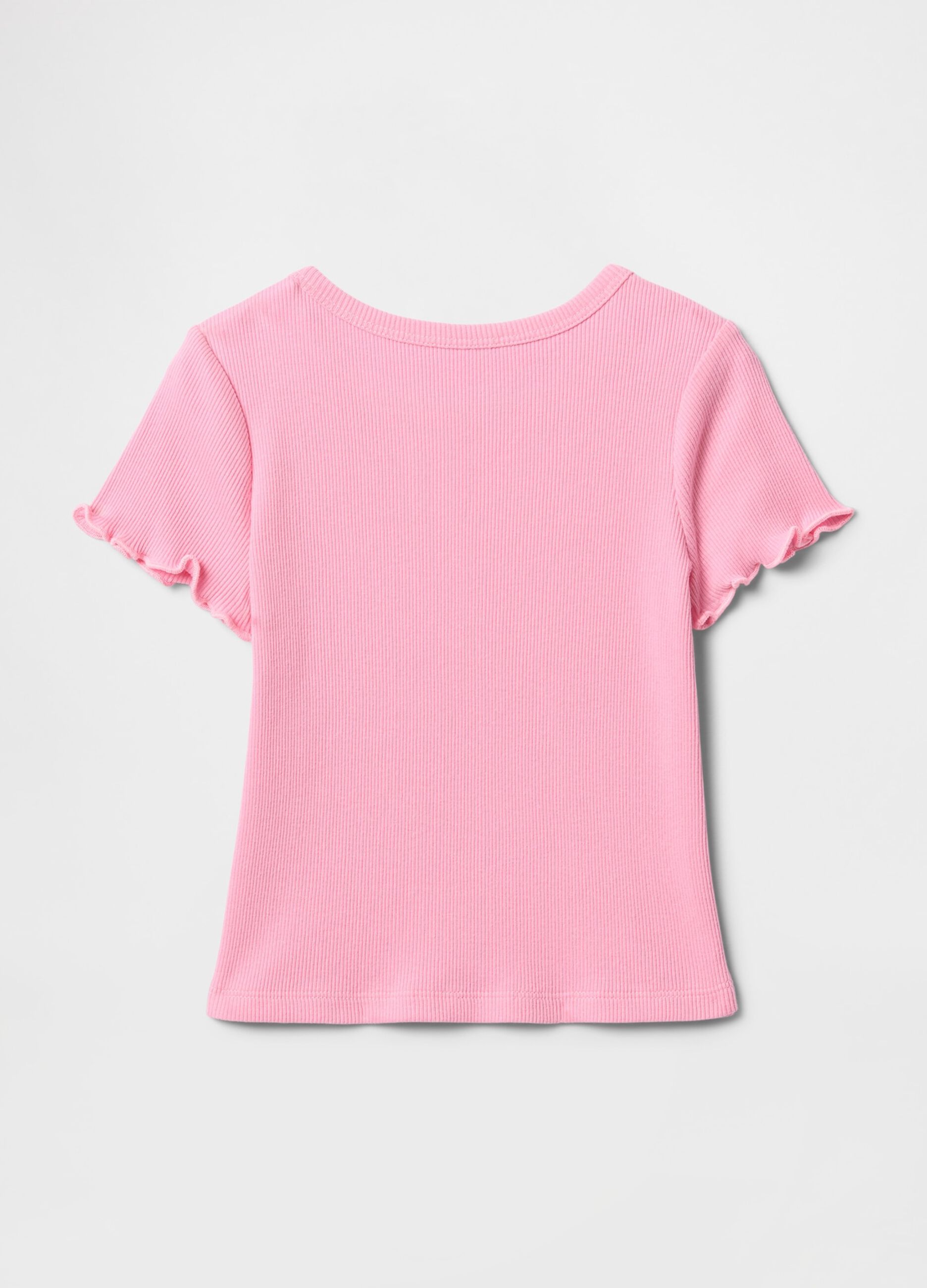 Pink T-shirt with ruffled short sleeves