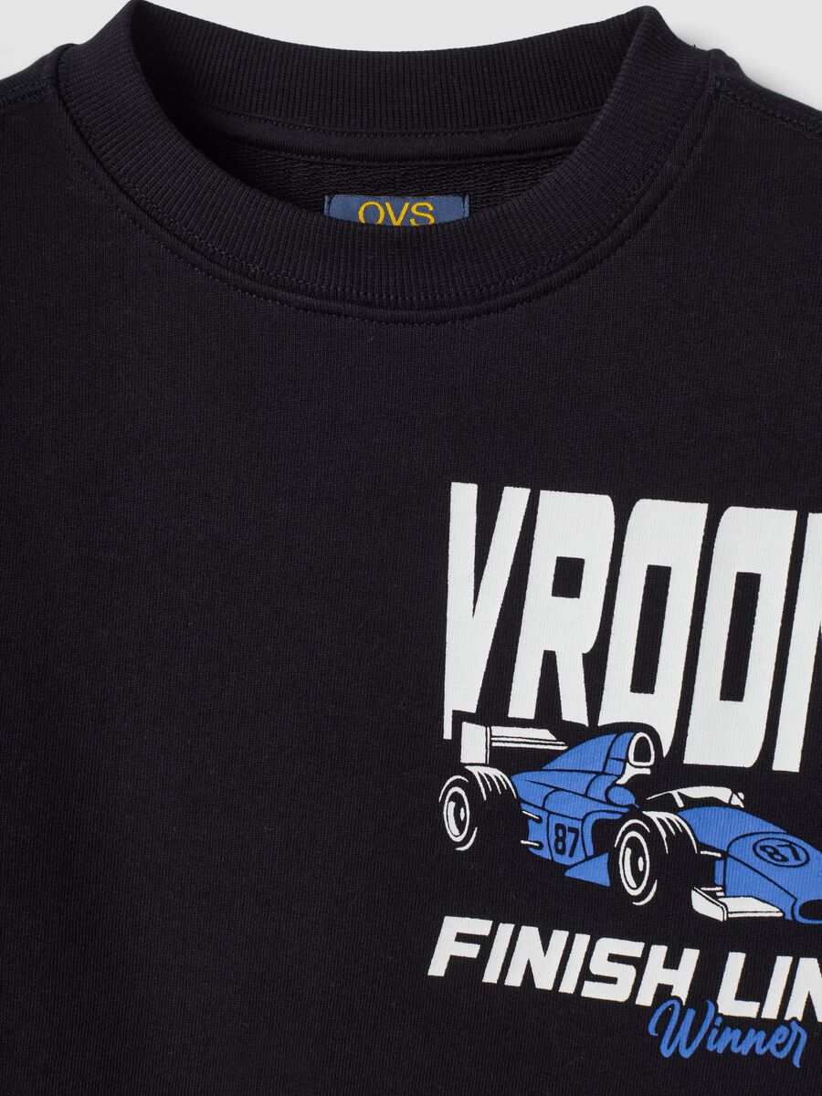 Black pure cotton crew-neck sweatshirt with racing print, oversized fit_2