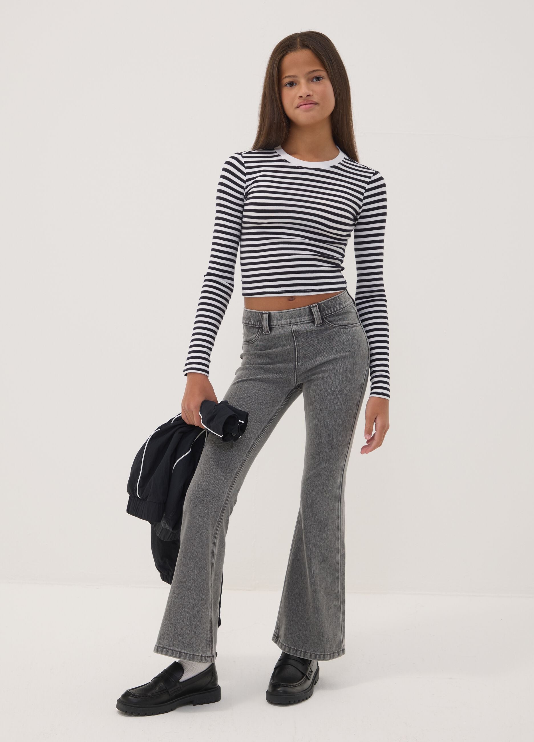 Jeggings grigi flare fit in cotone elasticizzato per ragazza