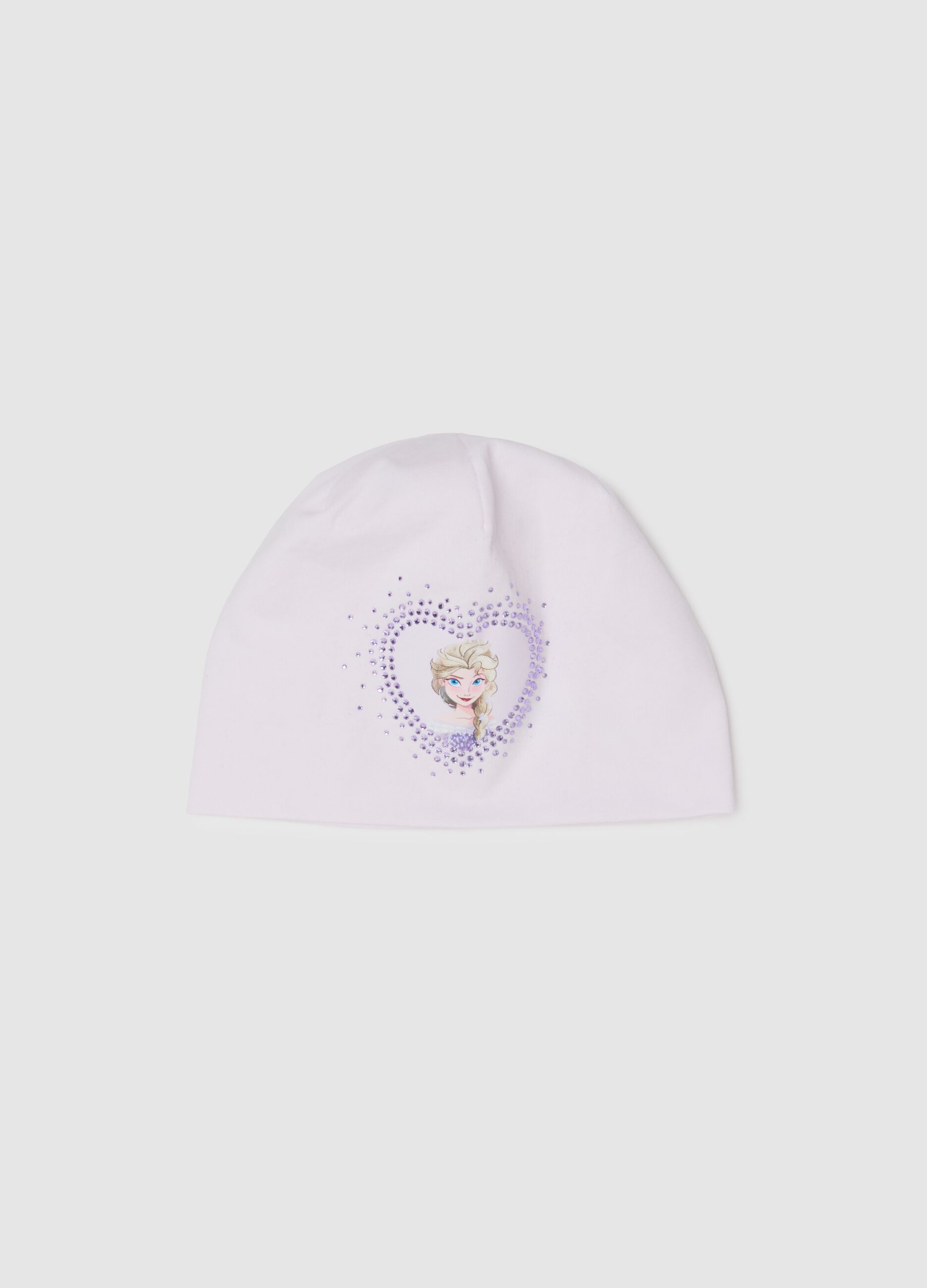 Cappello bianco da bambina in cotone elasticizzato con stampa Frozen