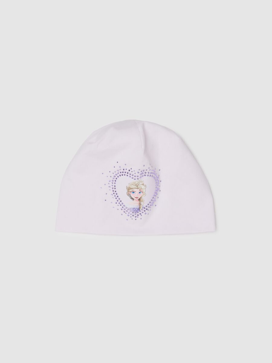 Cappello bianco da bambina in cotone elasticizzato con stampa Frozen_0
