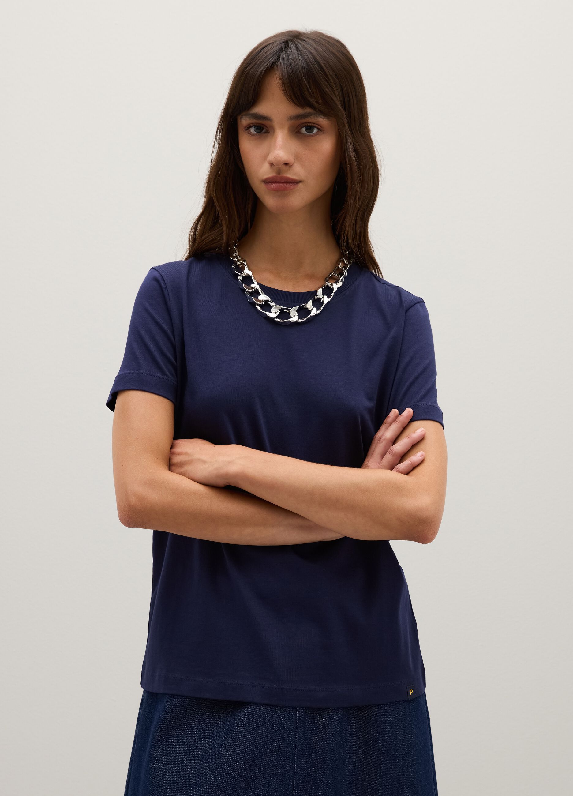 Blue pure cotton regular fit T-shirt