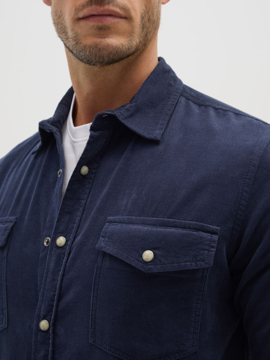 Regular fit blue pure cotton shirt in corduroy_3