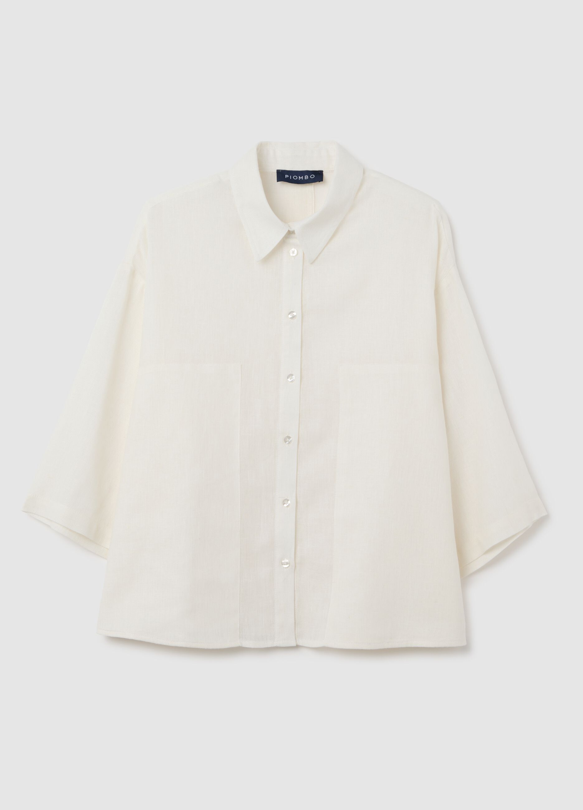 Camicia oversize da donna in misto lino bianca