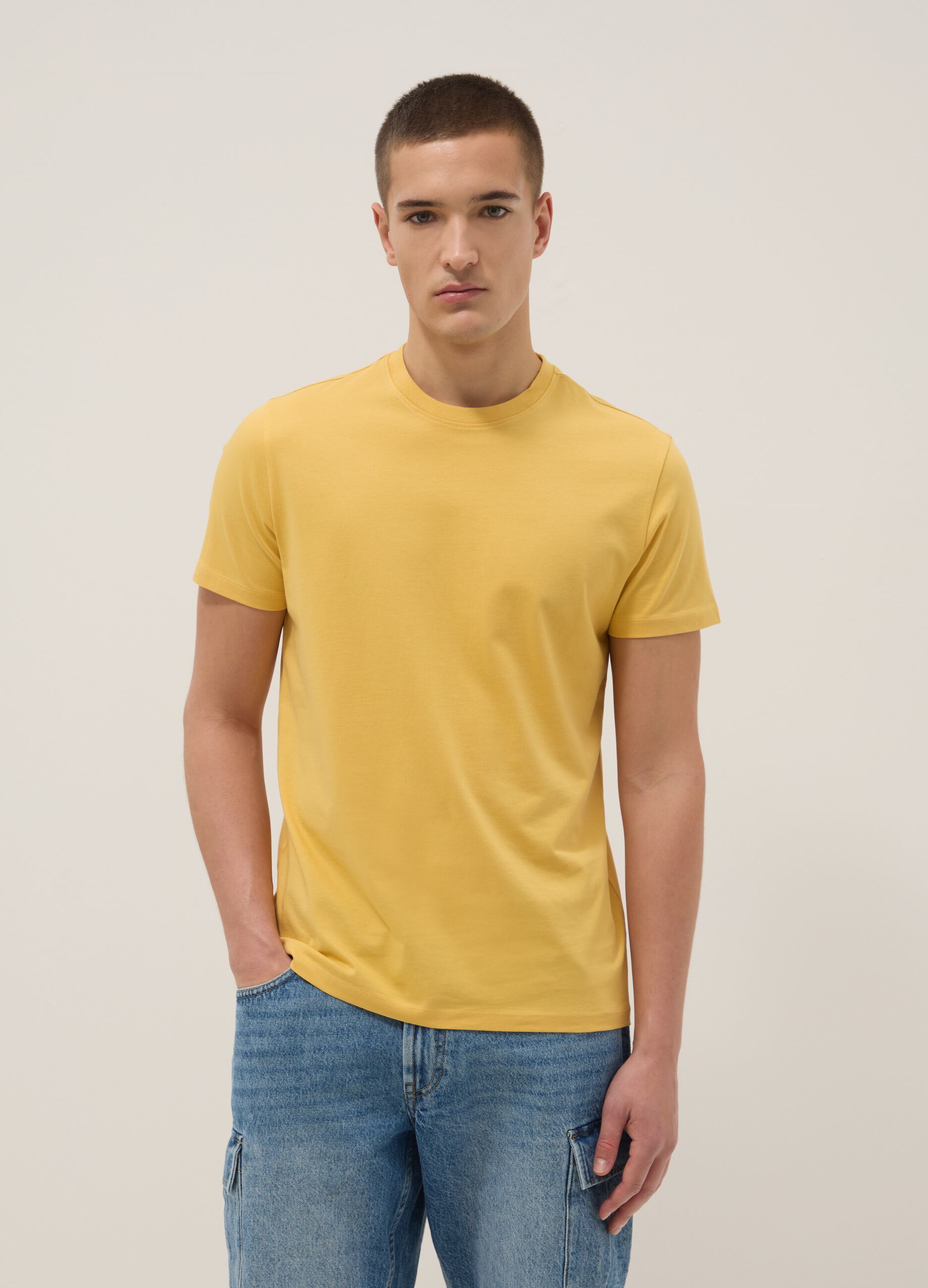 Yellow pure cotton short-sleeve T-shirt
