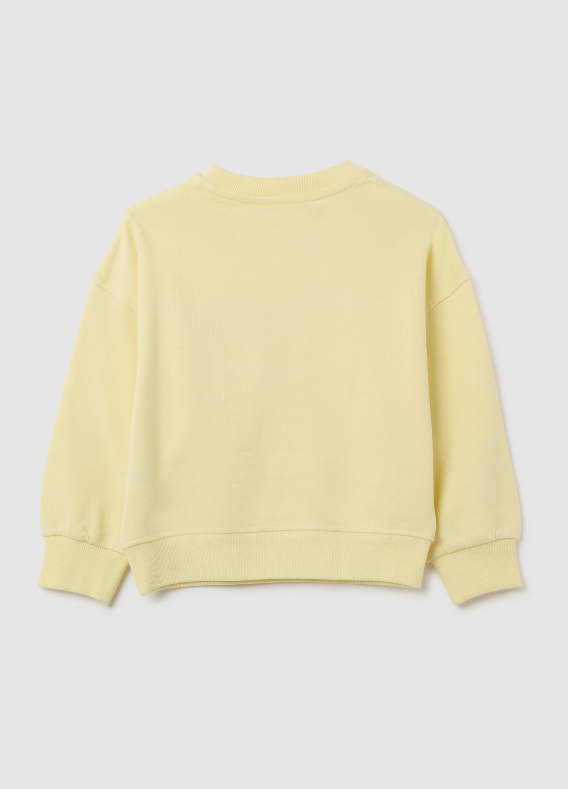 Girls' yellow regular fit pure cotton sweatshirt with writing